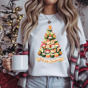 Funny Christmas Tree PNG Shirt, Holiday Sweatshirt PNG Design, Gift for Sushi Lover, Printable Sublimation Design, Instant Download