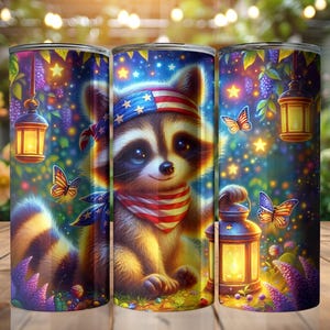 Seamless Fourth of July Raccoon 20 oz Skinny Tumbler Sublimation Design Digital Download PNG Instant DIGITAL ONLY, Tumbler Wrap