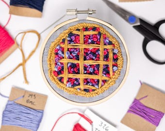Hand embroidered desserts! Berry pie and birthday cake wall decor