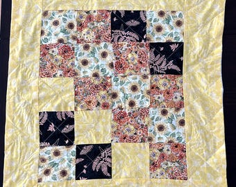 Newborn sized quilt/ Handmade baby blanket/ Car seat cover quilt/ Baby keepsake quilt/ Floral sunflower themed baby blanket