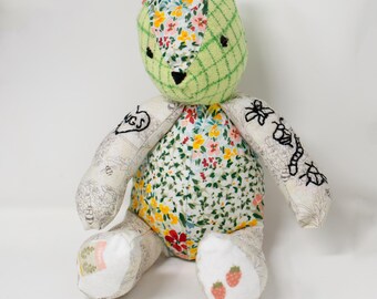 Thistle the tatted teddy! Embroidered, bug loving stuffed teddy bear
