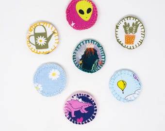 Handmade fabric scrap pins!