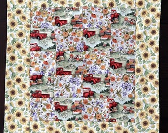 Newborn sized quilt/ Handmade baby blanket/ Car seat cover quilt/ Baby keepsake quilt/ Farm sunflower themed baby blanket
