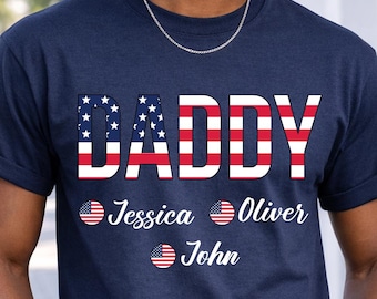 Custom Best Dad Hand Shirt, Dad Hand With Kid Names T-Shirt, Best Dad Ever Sweatshirt, Custom Kids Name Shirt, USA Flag Father's Day Gift