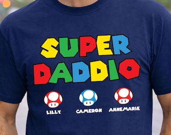Custom Super Daddio Shirt, Gamer Daddy T-Shirt, Personalized Kids Name Dad Shirt, Father's Day Tee, Gift for Dad, Super Dad Shirt