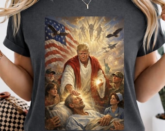 Comfort Colors® Trump Jesus Shirt, Trump 2026 Humor Shirt, Divine Leader Meme Tee, Patriotic Healing Scene Shirt, Funny Political Shirt