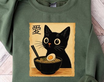 Ramen Cat Shirt, Cute Noodle Cat Sweatshirt, Kawaii Japanese Anime Cat Shirt, Anime Cat T-Shirt, Japanese Tee, Ramen Lover, Cat Lover Gift