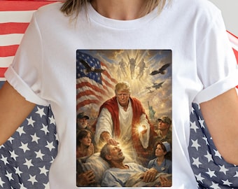 Trump Jesus T-Shirt, Trump 2026 Humor Shirt, Divine Leader Meme Tee, Patriotic Healing Scene Shirt, Funny Political Shirt