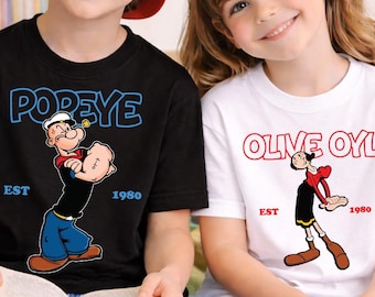 Popeye Olive Oyl Shirt, Matching Cartoon Shirts, Popeye Family Tee, Retro Cartoon Kids Shirt, Vintage Cartoon Tee