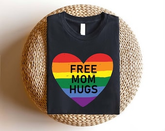 Free Mom Hugs Shirt, Rainbow Heart Shirt, LGBTQ Shirt, Equality Shirt, LGBTQ Pride Shirt, Cool Proud Mom Shirt, Rainbow Mom Shirt