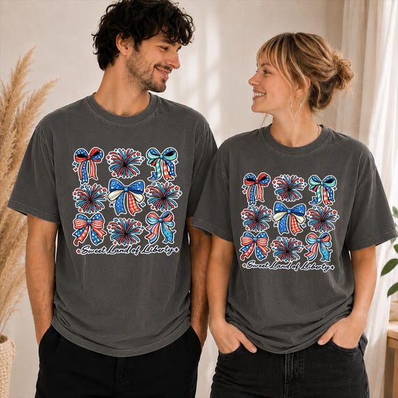 Comfort Colors® Patriotic Bow Shirt, Sweet Land Of Liberty Tee, Coquette Fourth Of July Shirt, Americana Graphic Tee