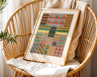 Egyptian Ornamental Wall Art Print, Boho Tribal Vintage Poster, Racinet Public Domain Decor
