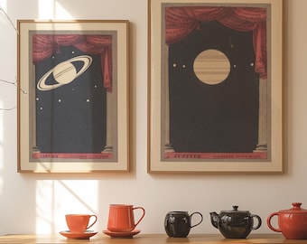Afdrukken | Vintage planeet posterafdrukken set - hemelse muurkunst voor liefhebbers van interieur, astrologie, ruimtevaart en astronomie, set van 10 prints