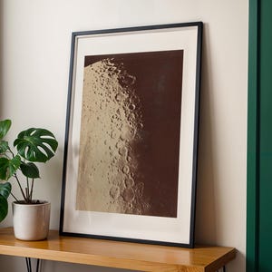 Impression ancienne de cratères lunaires, affiche vintage de la surface de la lune, art mural astronomie céleste, carte de la vieille lune, cadeau pour amoureux de l'espace