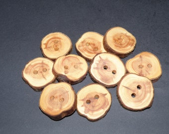 Large 10 Handmade juniper wood Tree Branch Buttons  , accessories (1,34" diameter x 0,24" thick)