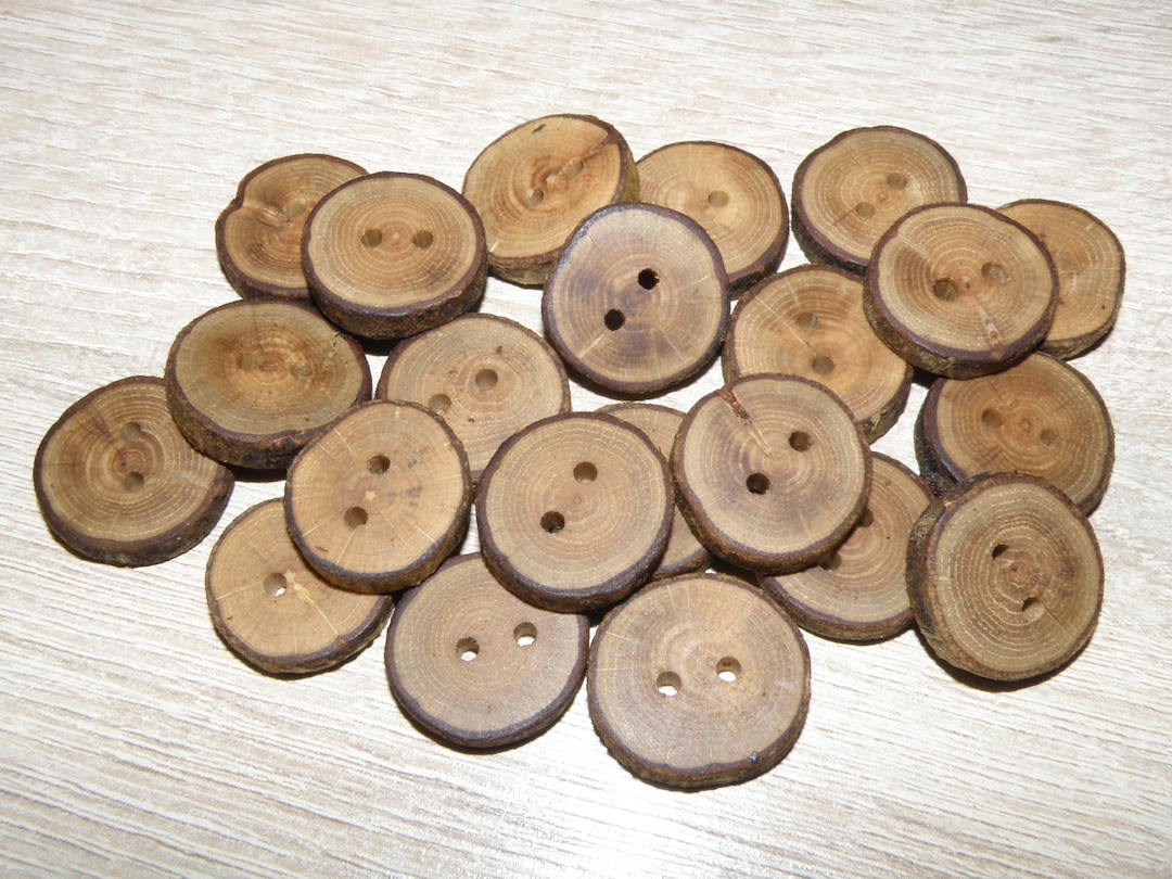 Small 22 Handmade Oak Wood Tree Branch Buttons With Bark , Accessories ...