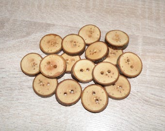 16 Handmade apple wood Tree Branch Buttons with bark , accessories (1,02"  diameter x 0,20" thick)