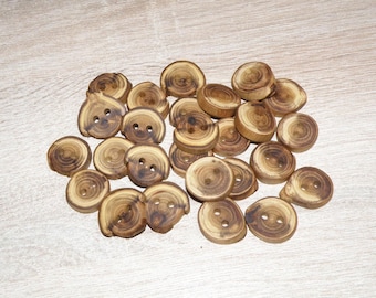 Small 26 Handmade acacia wood buttons  , accessories (0,87" diameter x 0,16" thick)