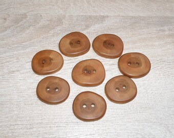 Large 8 Handmade plum wood buttons , accessories (1,46" diameter x 0,24" thick)