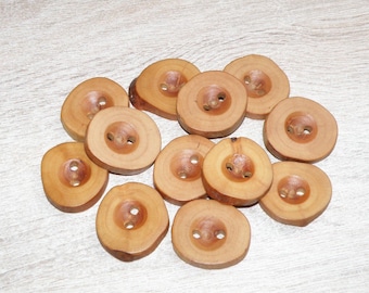 12 Handmade plum wood Tree Branch Buttons  , accessories (1,18" diameter x 0,24" thick)