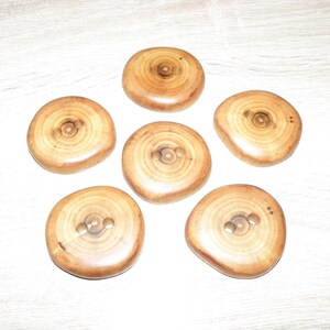 6 stora handgjorda knappar i plommonträ, tillbehör (3,9 cm i diameter x 1,6 cm tjock)