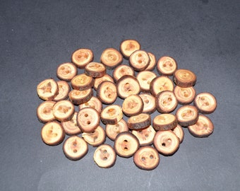 Small 45 Handmade juniper wood Tree Branch Buttons with bark  , accessories (0,63" diameter x 0,16" thick)