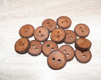 Small 14 Handmade apple wood Tree Branch Buttons with bark , accessories (0,87"  diameter x 0,16" thick)