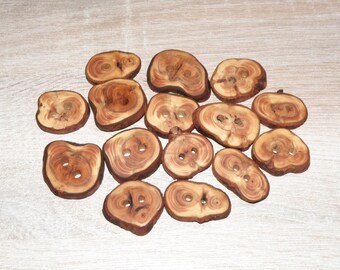 Large 15 Handmade juniper wood Tree Branch Buttons with bark , accessories (1,18"-1,38"  diameter x 0,24" thick)
