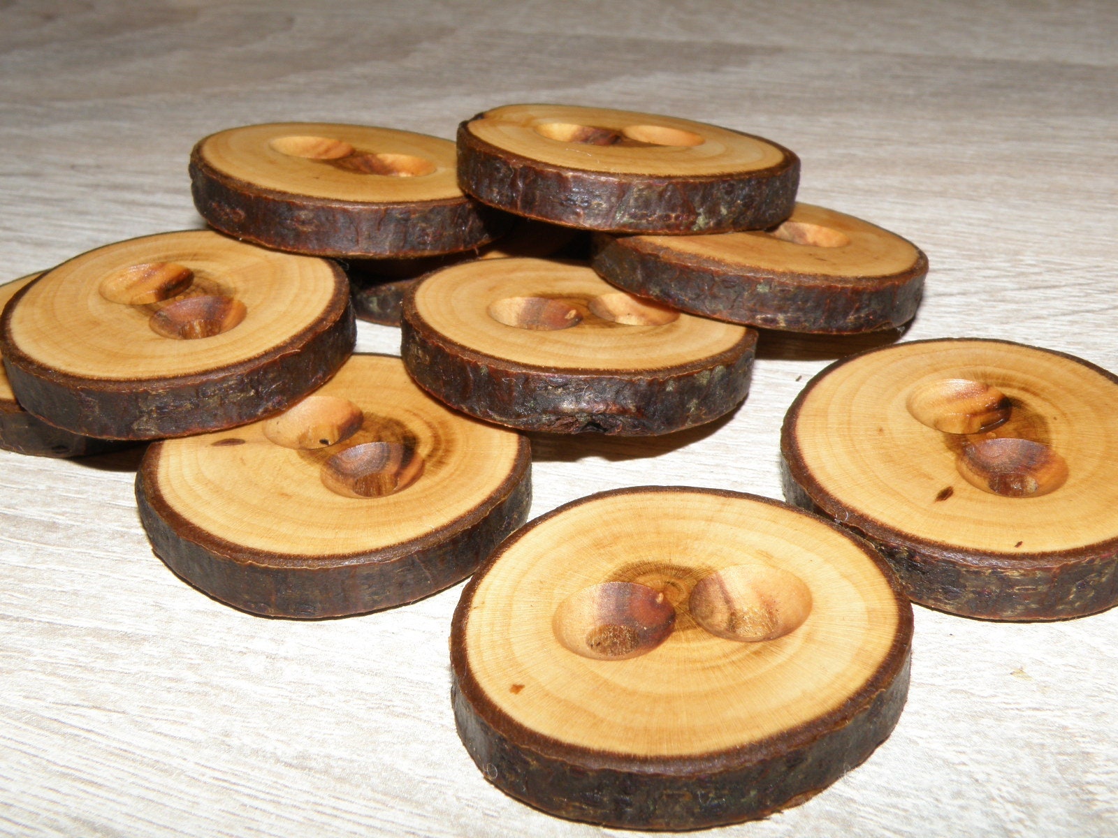 Large 10 Handmade Plum Wood Tree Branch Buttons With Bark, Accessories ...