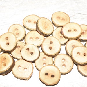 Small 22 Handmade apple wood Tree Branch Buttons with bark , accessories (0,87&quot; diameter x 0,16&quot; thick)