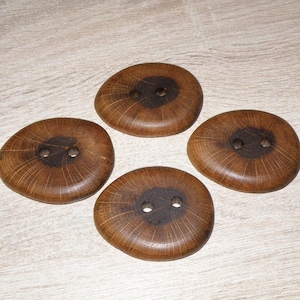4 stora handgjorda knappar till trädgrenar i ek, tillbehör (5,4 cm i diameter x 1,8 cm tjocka)