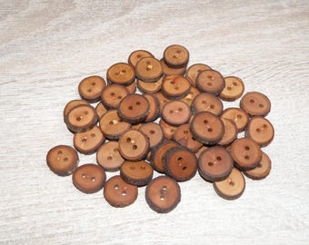 Small 50 Handmade apple wood Tree Branch Buttons with bark , accessories (0,63"  diameter x 0,16" thick)
