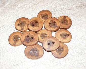12 Handmade plum wood Tree Branch Buttons  , accessories (1,18" diameter x 0,20" thick)