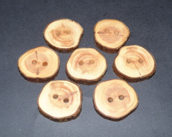 Large 7 Handmade juniper wood Tree Branch Buttons with bark  , accessories (1,26" diameter x 0,24" thick)