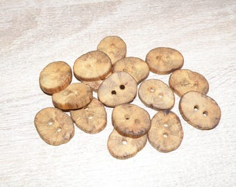 16 Handmade oak wood Tree Branch Buttons , accessories (0,94" diameter x 0,20" thick)