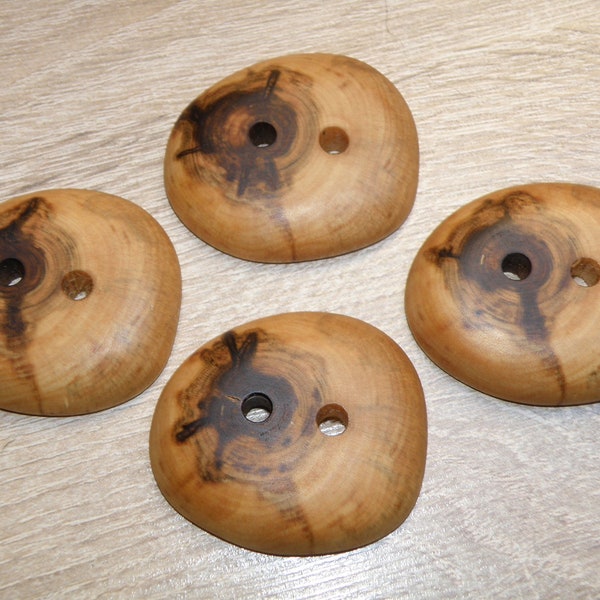 4 Handmade wood buttons , accessories (1,77" diameter x 0,31" thick)