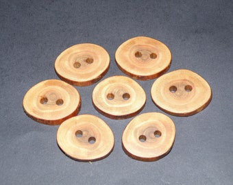 Large 7 Handmade plum wood Tree Branch Buttons , accessories (1,26"- 1,38" diameter x 0,20" thick)