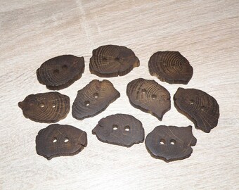 Large 10 Handmade oak wood Tree Branch Buttons , accessories (1,5"diameter x 0,28" thick)
