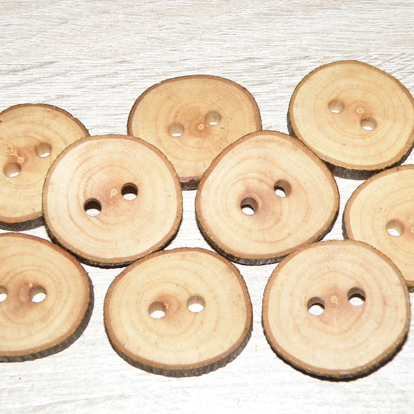 9 Handmade apple wood Tree Branch Buttons with bark , accessories (1,3" diameter x 0,24" thick)