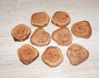 9 Handmade juniper wood Tree Branch Buttons  , accessories (1,38" diameter x 0,28" thick)