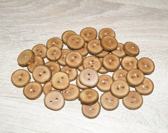 Small 43 Handmade lilac wood Tree Branch Buttons with Bark, accessories (0,87" diameter x 0,20" thick)