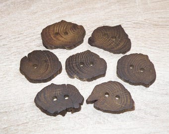 Large 7 Handmade oak wood Tree Branch Buttons , accessories (1,38"-1,5"diameter x 0,28" thick)