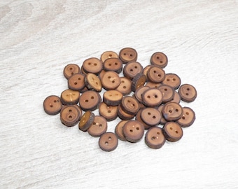 Small 48 Handmade apple wood Tree Branch Buttons with bark , accessories (0,59"  diameter x 0,16" thick)