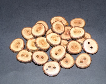 Small 23 Handmade apple wood Tree Branch Buttons with bark , accessories (0,83"  diameter x 0,20" thick)