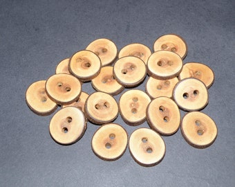 Small 21 Handmade plum wood Tree Branch Buttons with bark  , accessories (0,87" diameter x 0,20" thick)