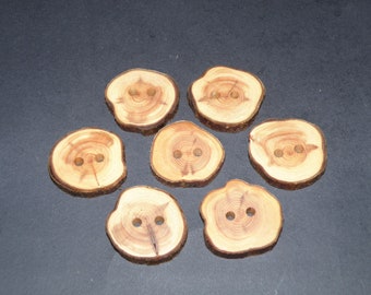 Large 7 Handmade juniper wood Tree Branch Buttons with bark  , accessories (1,26" diameter x 0,24" thick)