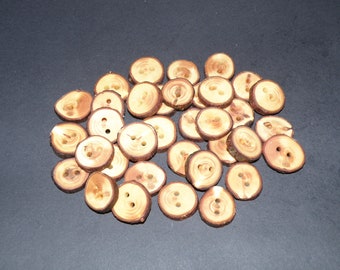 Small 35 Handmade juniper wood Tree Branch Buttons with bark  , accessories (0,75" diameter x 0,16" thick)