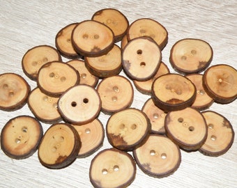 28 Handmade apple wood buttons with bark , accessories (0,87" diameter x 0,20" thick)