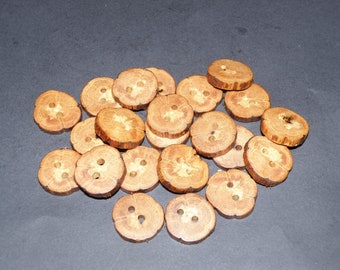 22 Handmade oak wood buttons , accessories (0,98" diameter x 0,20" thick)