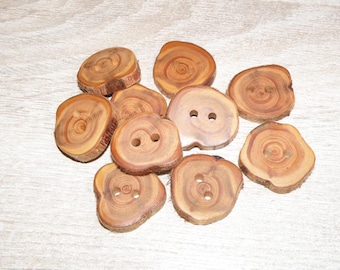 10 Handmade juniper wood Tree Branch Buttons  , accessories (1,26" diameter x 0,24" thick)